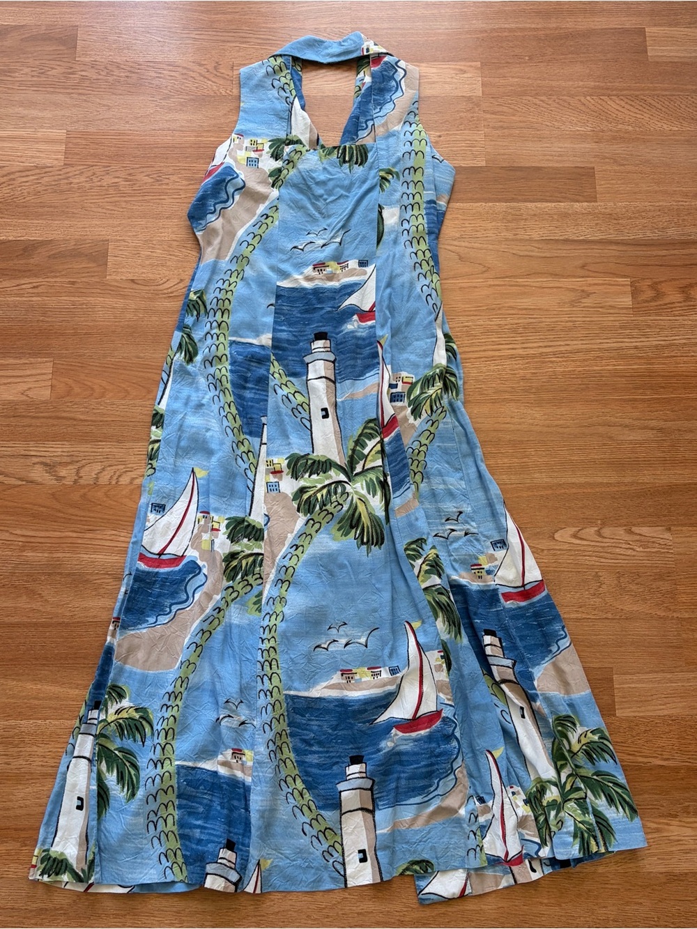 Light Blue Nautical Print Maxi Dress - Picture 4 of 7